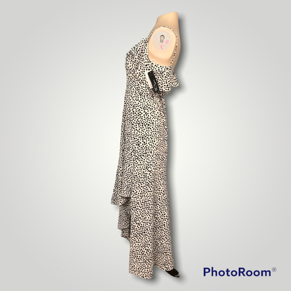 Bcx Ruffle Maxi Dress White Black Dots Off Shoulder Asymmetrical Juniors Size XS - Picture 6 of 12